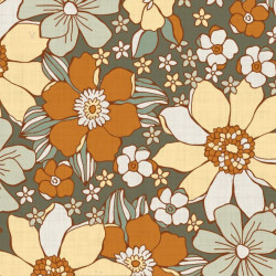 Printed Cotton SUNFLOWER Forest / Orange